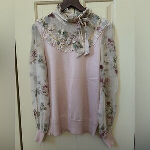 Vintage-Inspired Floral Silk Lace Knit Sweater – XS/S